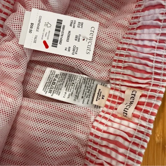 Crewcuts J Crew Boys Size 14 Striped Pink White Lined Swim Suit Trunks CG913 NEW - Picture 7 of 7